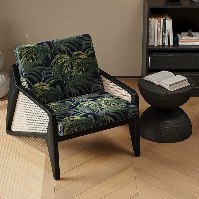 French Rattan Rubberwood Jacquard Accent Chair