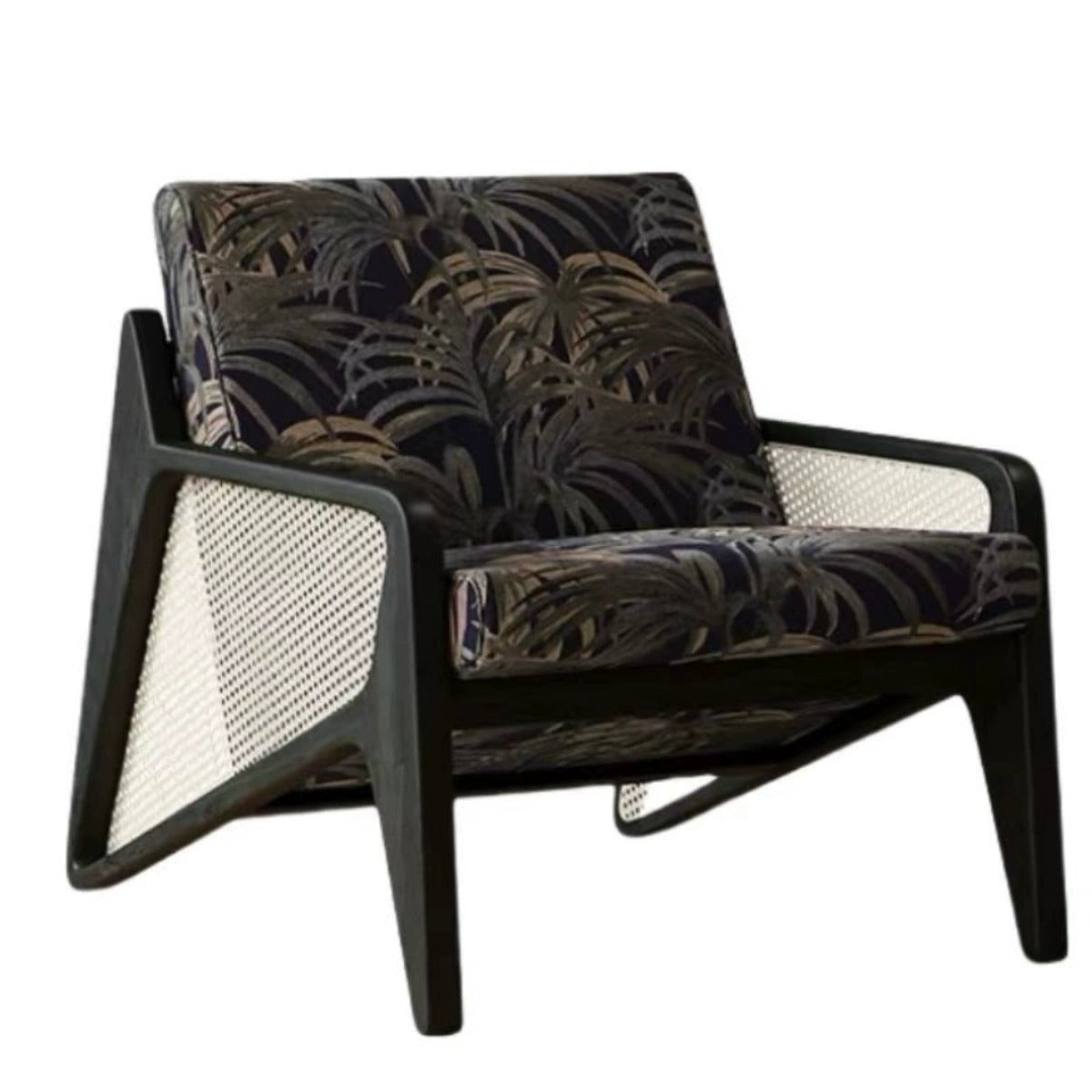 French Rattan Rubberwood Jacquard Accent Chair