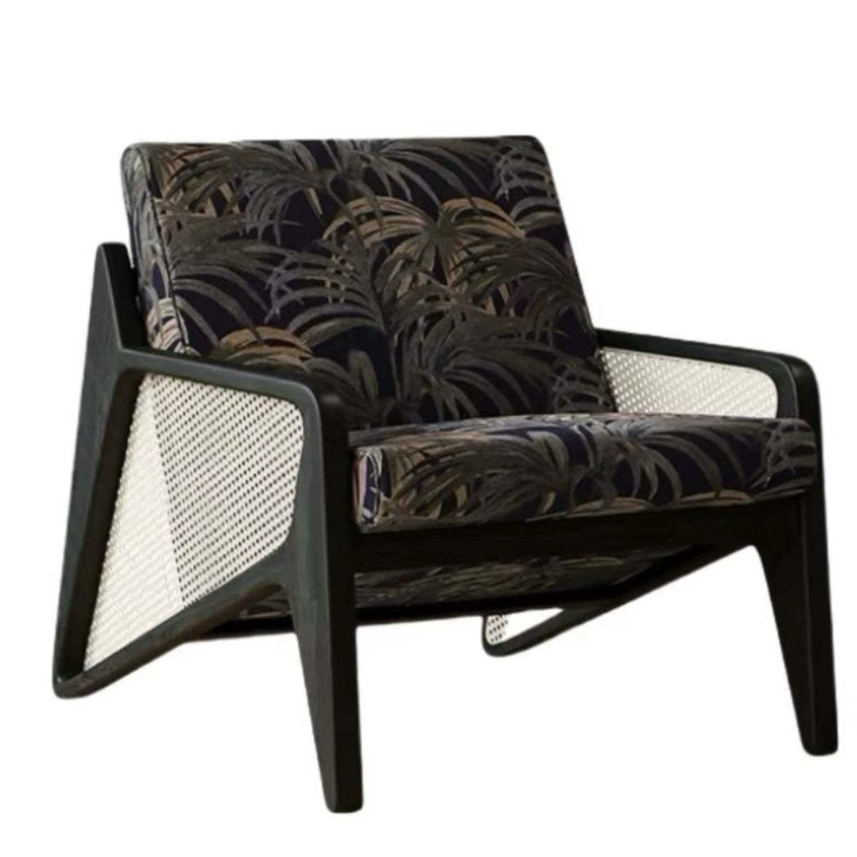 French Rattan Rubberwood Jacquard Accent Chair