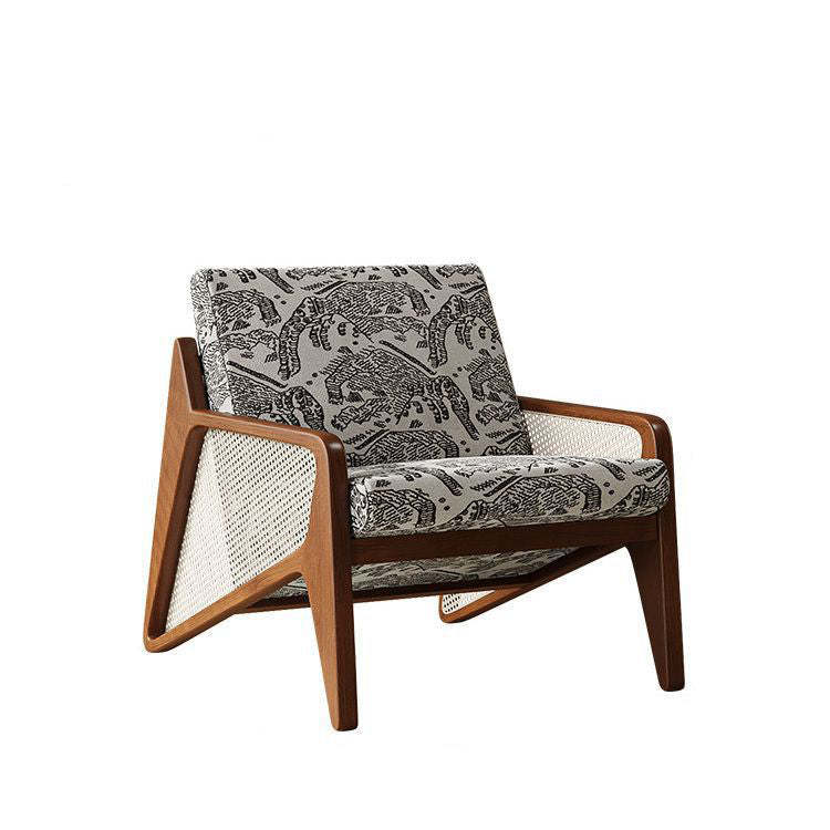 French Rattan Rubberwood Jacquard Accent Chair