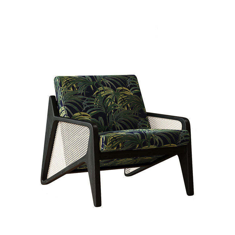 French Rattan Rubberwood Jacquard Accent Chair