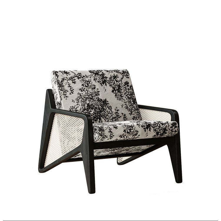 French Rattan Rubberwood Jacquard Accent Chair