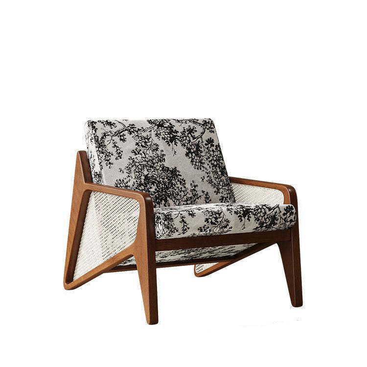 French Rattan Rubberwood Jacquard Accent Chair
