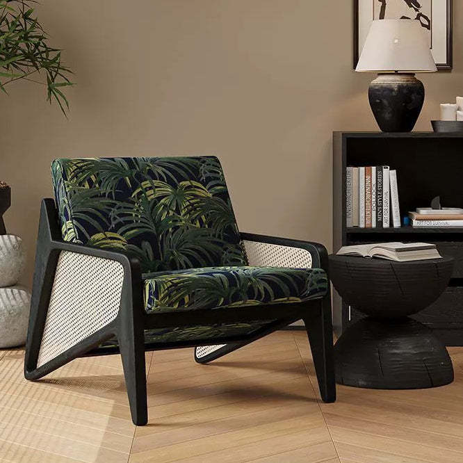 French Rattan Rubberwood Jacquard Accent Chair