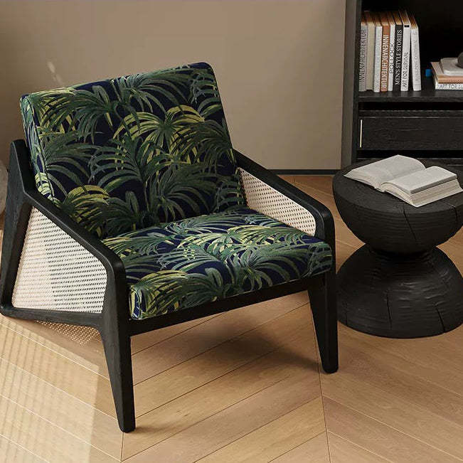 French Rattan Rubberwood Jacquard Accent Chair