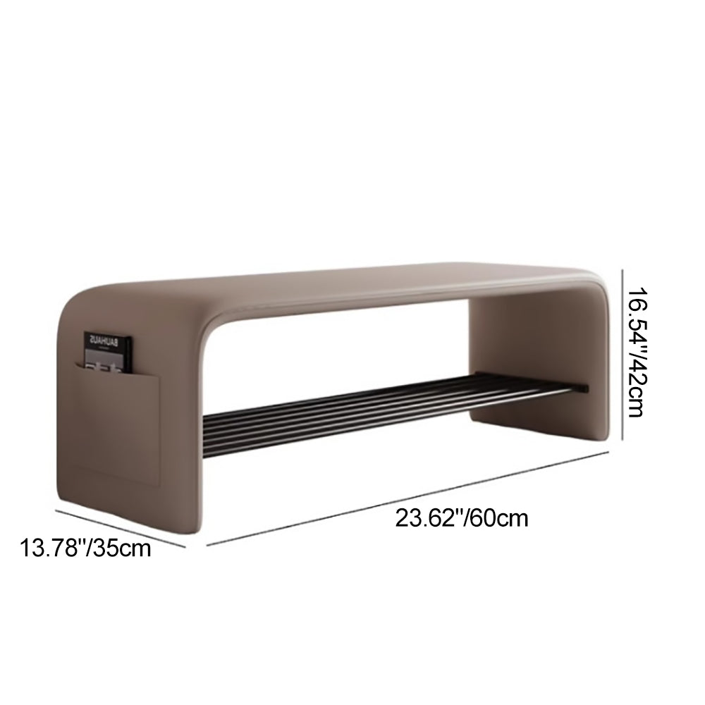 Modern Leather 2-Tier Rectangular Shoe Storage Bench — Orange