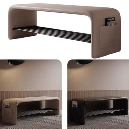 Modern Leather 2-Tier Rectangular Shoe Storage Bench
