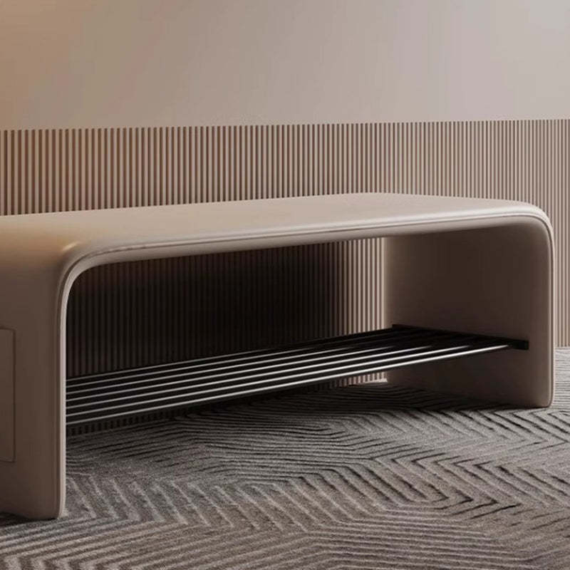 Modern Leather 2-Tier Rectangular Shoe Storage Bench — Black