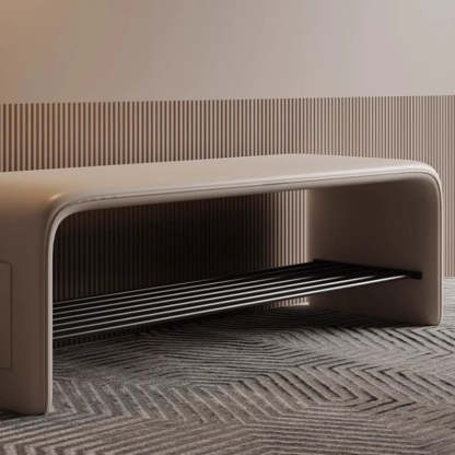 Modern Leather 2-Tier Rectangular Shoe Storage Bench — Black