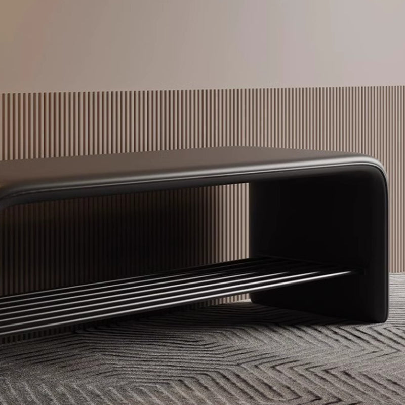 Modern Leather 2-Tier Rectangular Shoe Storage Bench — Milky Coffee Color
