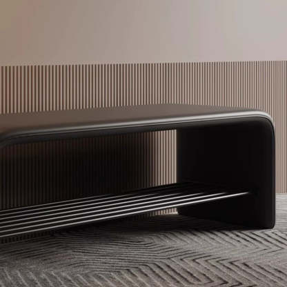 Modern Leather 2-Tier Rectangular Shoe Storage Bench — Milky Coffee Color