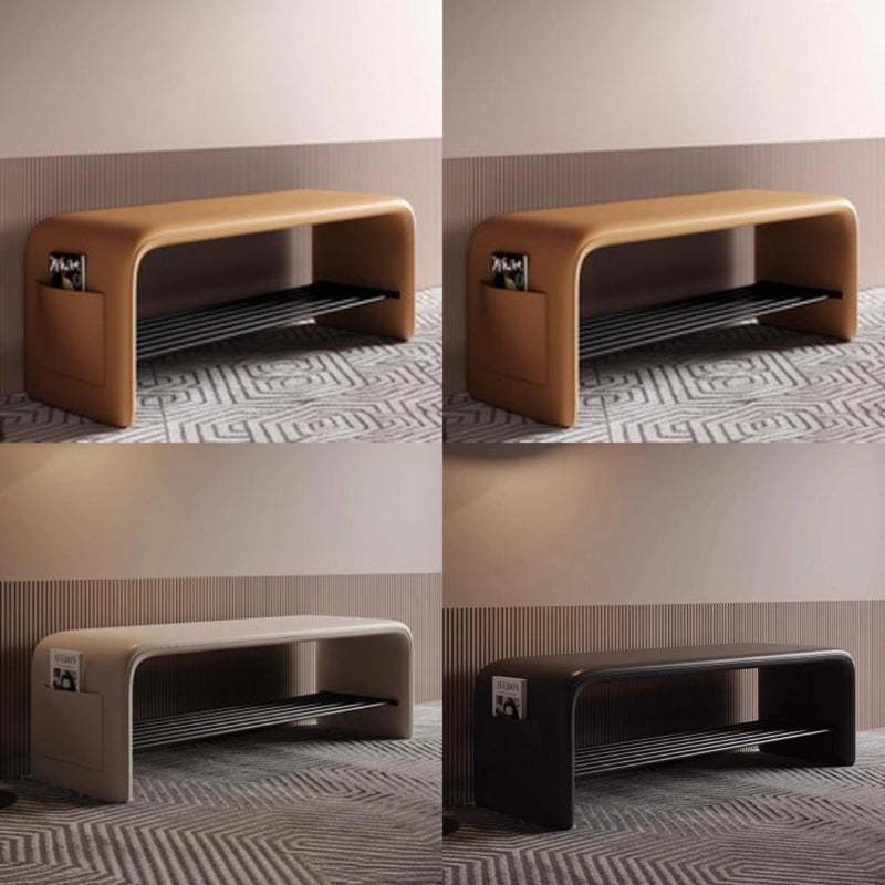 Modern Leather 2-Tier Rectangular Shoe Storage Bench — Orange