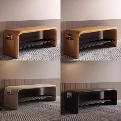Modern Leather 2-Tier Rectangular Shoe Storage Bench — Orange