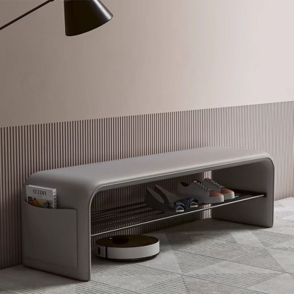 Modern Leather 2-Tier Rectangular Shoe Storage Bench — Black