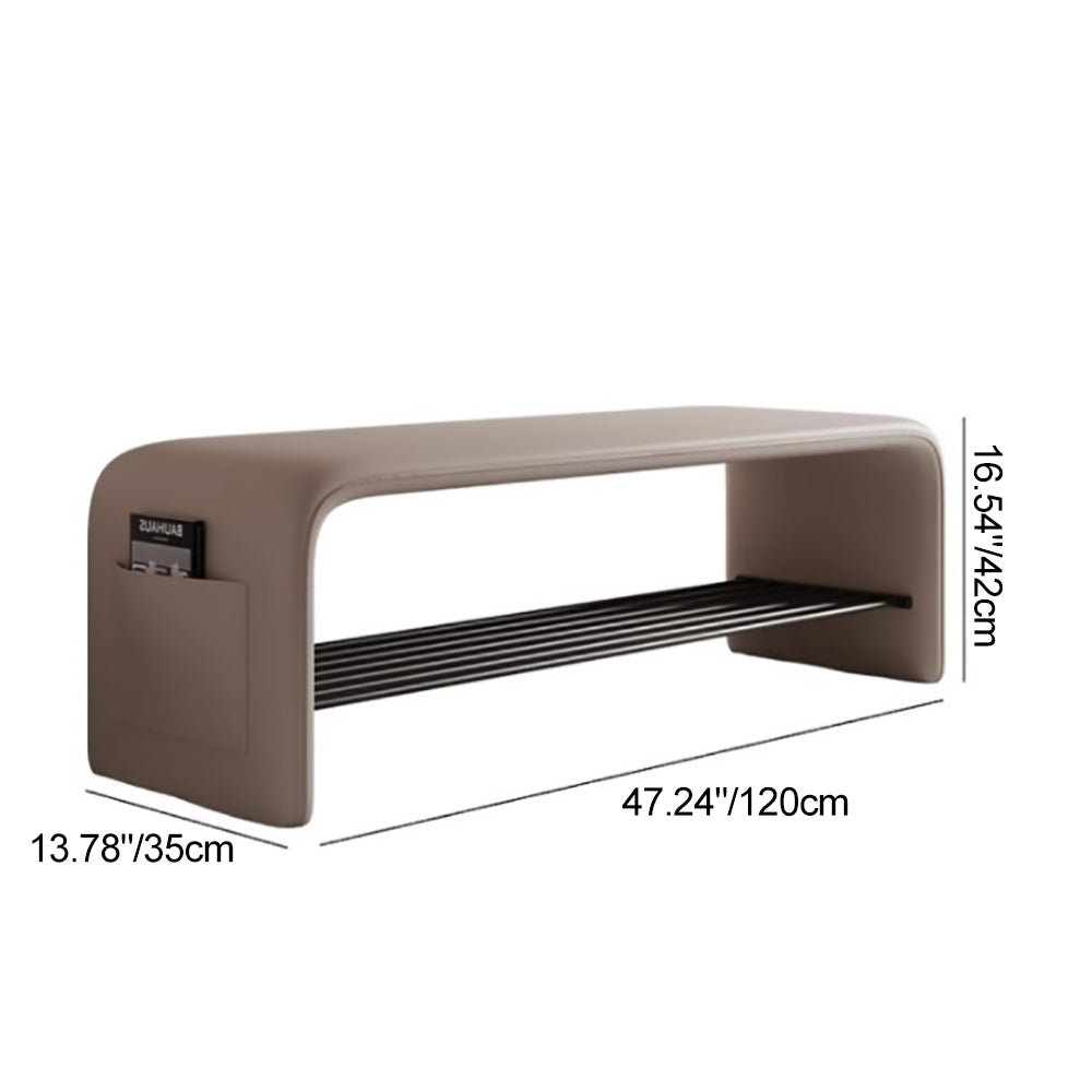 Modern Leather 2-Tier Rectangular Shoe Storage Bench — Orange