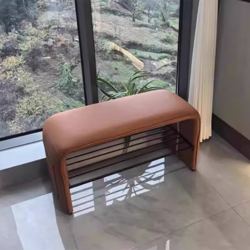 Modern Leather 2-Tier Rectangular Shoe Storage Bench