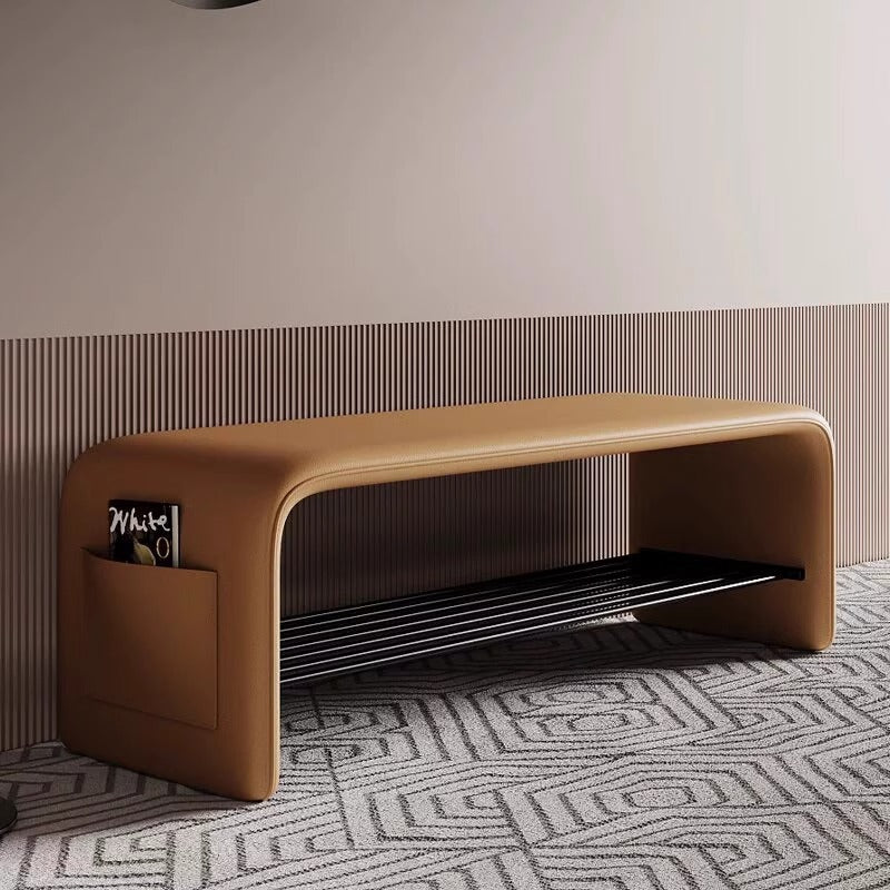 Modern Leather 2-Tier Rectangular Shoe Storage Bench