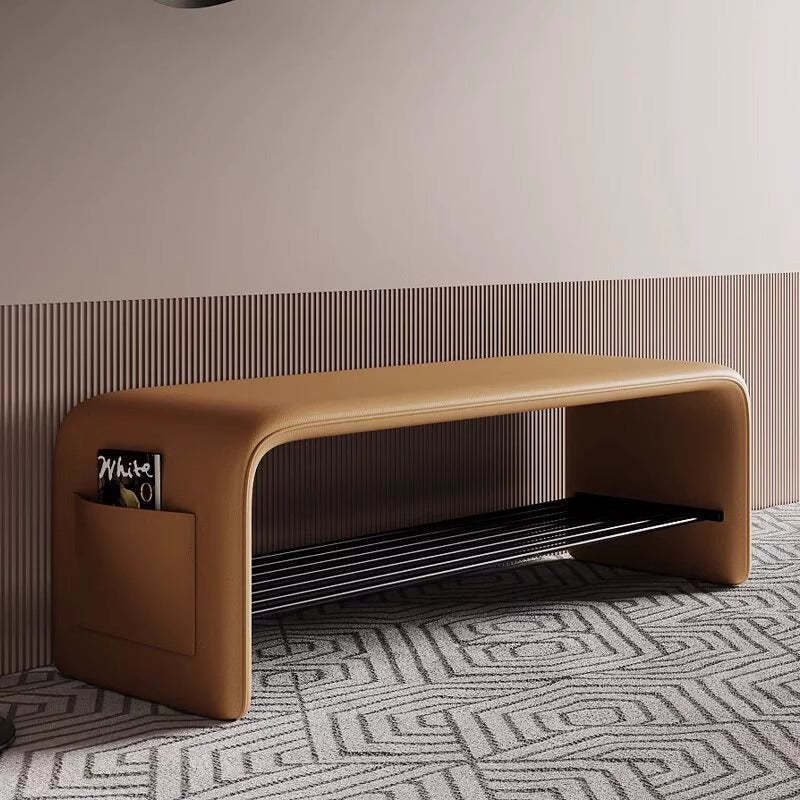 Modern Leather 2-Tier Rectangular Shoe Storage Bench