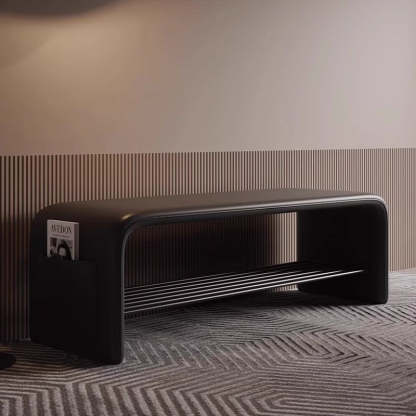 Modern Leather 2-Tier Rectangular Shoe Storage Bench — Orange