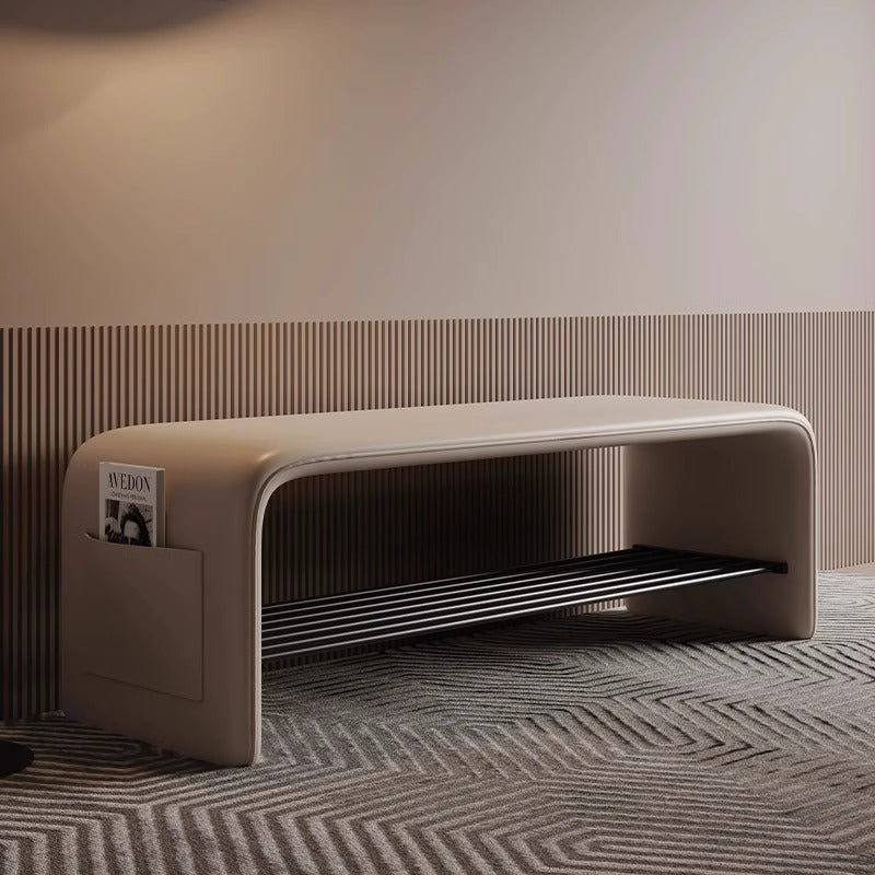 Modern Leather 2-Tier Rectangular Shoe Storage Bench — Black