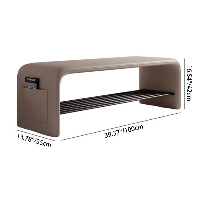 Modern Leather 2-Tier Rectangular Shoe Storage Bench — Milky Coffee Color