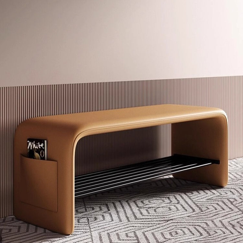 Modern Leather 2-Tier Rectangular Shoe Storage Bench — Milky Coffee Color