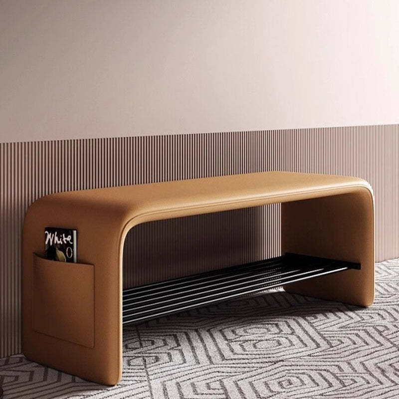 Modern Leather 2-Tier Rectangular Shoe Storage Bench — Milky Coffee Color
