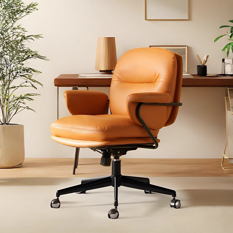 Modern Cowhide Metal Liftable Swivel Desk Chair
