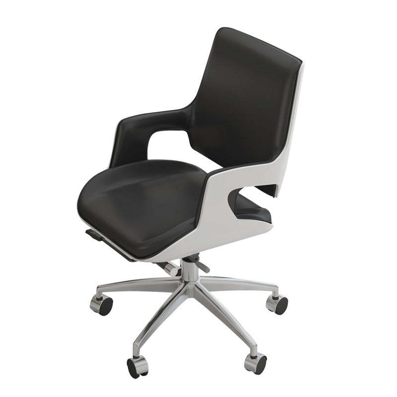 Nordic Leather Steel Adjustable Swivel Desk Chair — Microfiber Leather / White + Khaki
