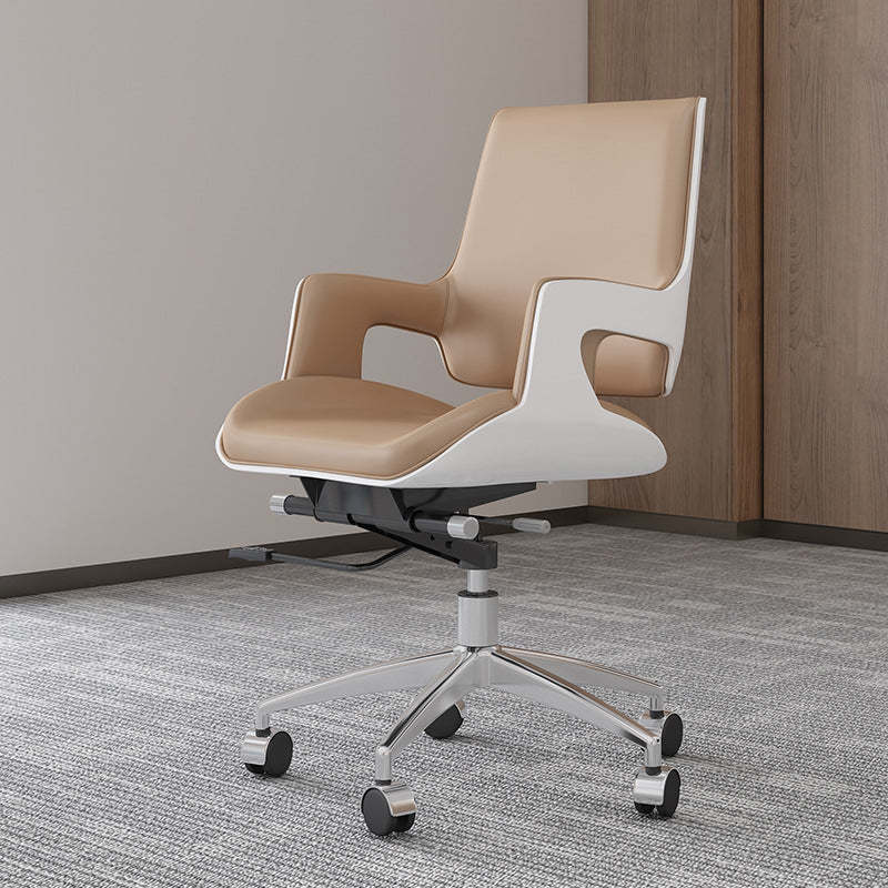 Nordic Leather Steel Adjustable Swivel Desk Chair — Synthetic Leather / Walnut + Black