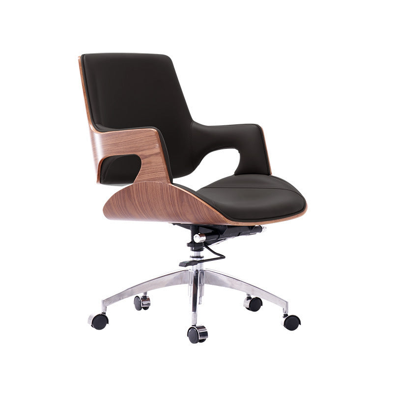 Nordic Leather Steel Adjustable Swivel Desk Chair — Microfiber Leather / White + Black