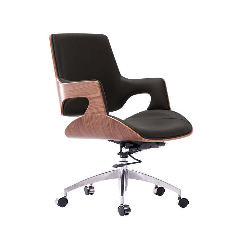 Nordic Leather Steel Adjustable Swivel Desk Chair — Microfiber Leather / White + Black