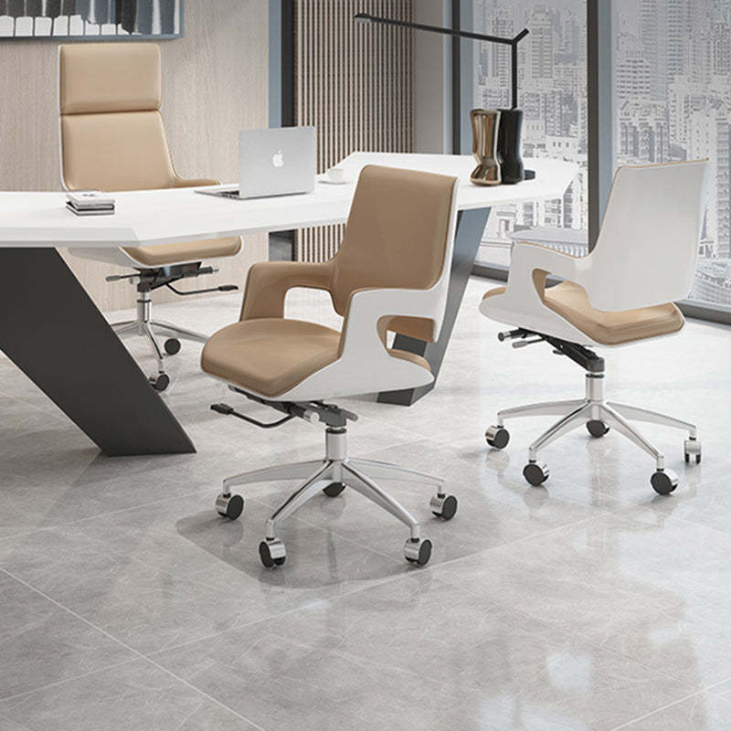Nordic Leather Steel Adjustable Swivel Desk Chair — Synthetic Leather / White + Black