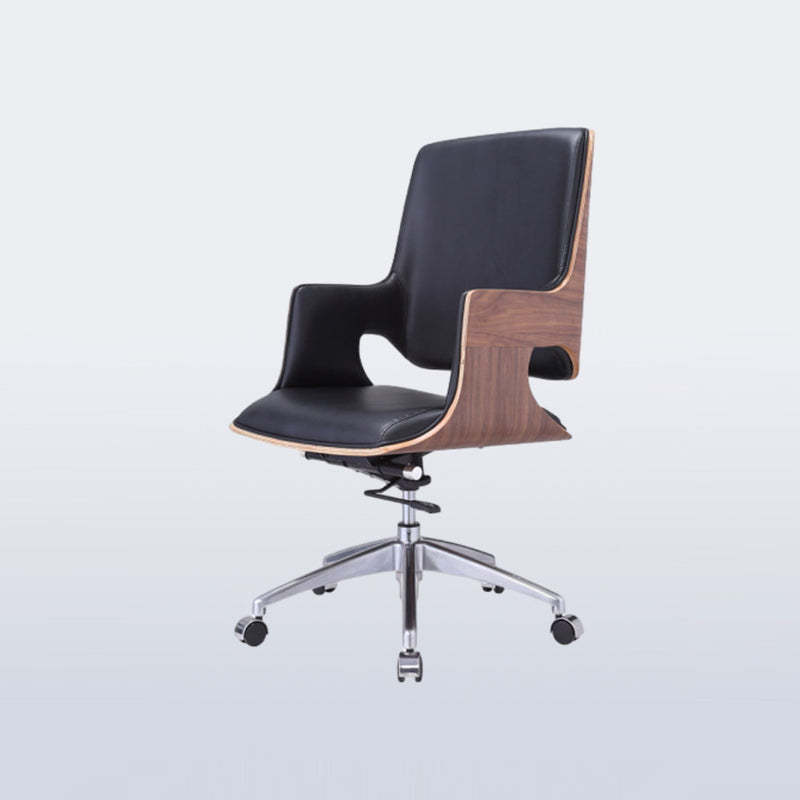Nordic Leather Steel Adjustable Swivel Desk Chair — Microfiber Leather / Walnut + Brown