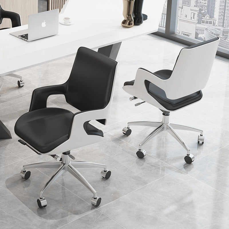Nordic Leather Steel Adjustable Swivel Desk Chair — Synthetic Leather / White + Khaki