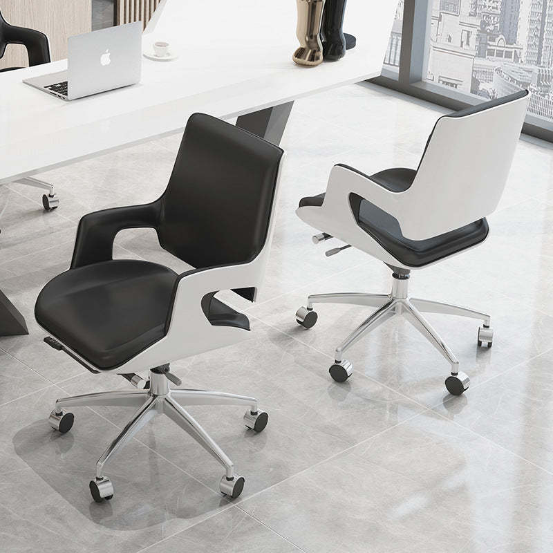 Nordic Leather Steel Adjustable Swivel Desk Chair — Synthetic Leather / White + Khaki
