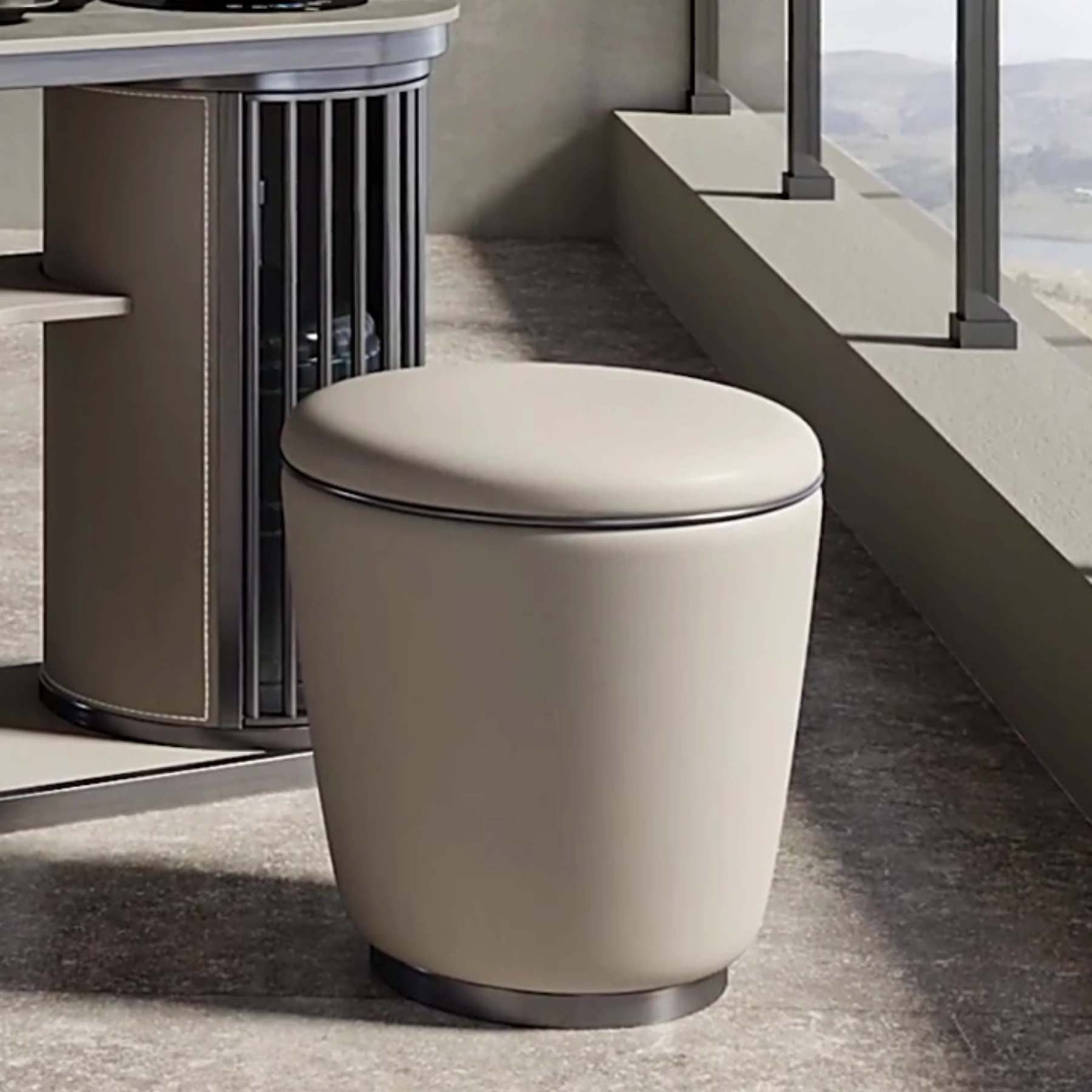 Modern Microfiber Leather Stainless Steel Round Vanity Stool