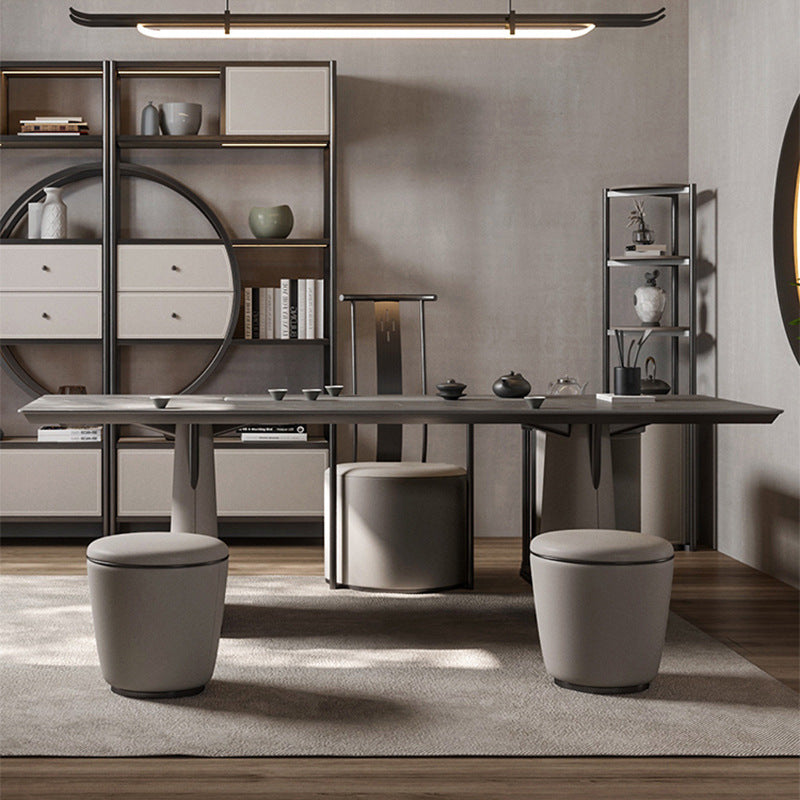 Modern Microfiber Leather Stainless Steel Round Vanity Stool