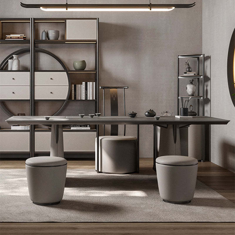 Modern Microfiber Leather Stainless Steel Round Vanity Stool