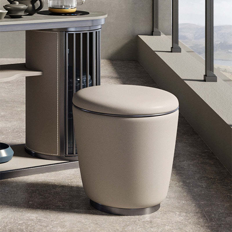 Modern Microfiber Leather Stainless Steel Round Vanity Stool