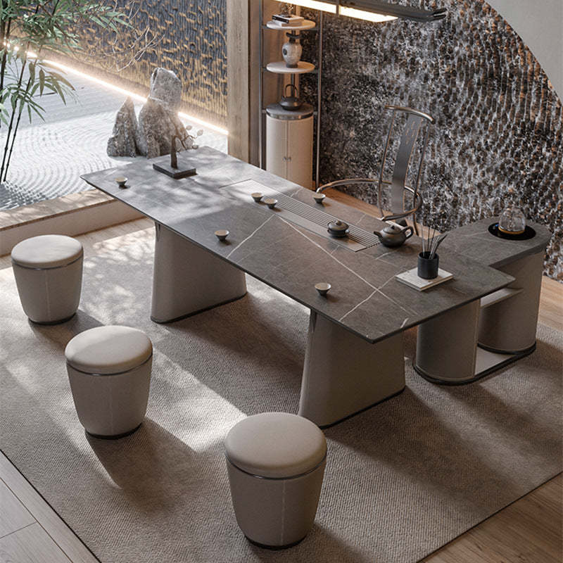 Modern Microfiber Leather Stainless Steel Round Vanity Stool