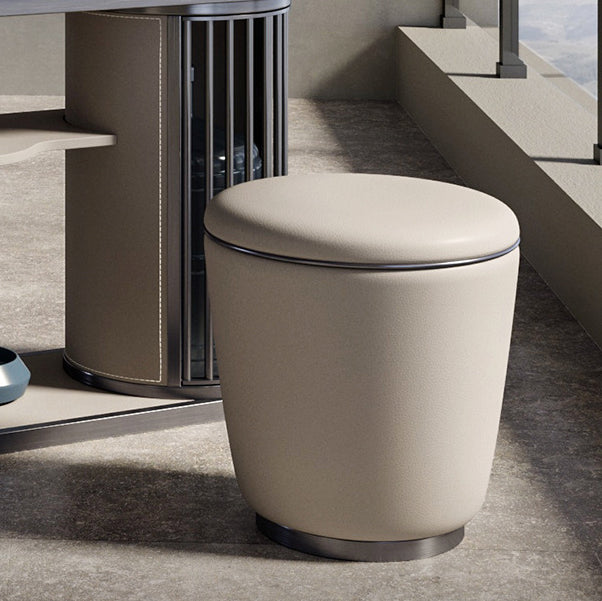Modern Microfiber Leather Stainless Steel Round Vanity Stool — Black