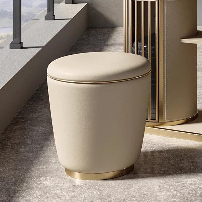 Modern Microfiber Leather Stainless Steel Round Vanity Stool — Gold