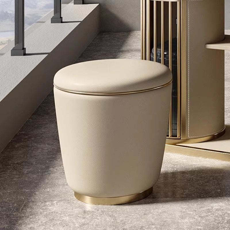 Modern Microfiber Leather Stainless Steel Round Vanity Stool — Gold