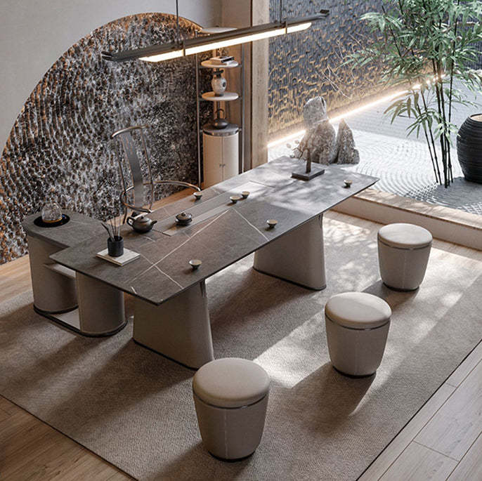 Modern Microfiber Leather Stainless Steel Round Vanity Stool