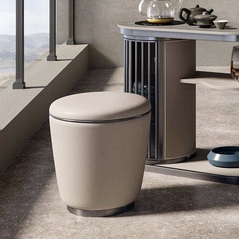 Modern Microfiber Leather Stainless Steel Round Vanity Stool