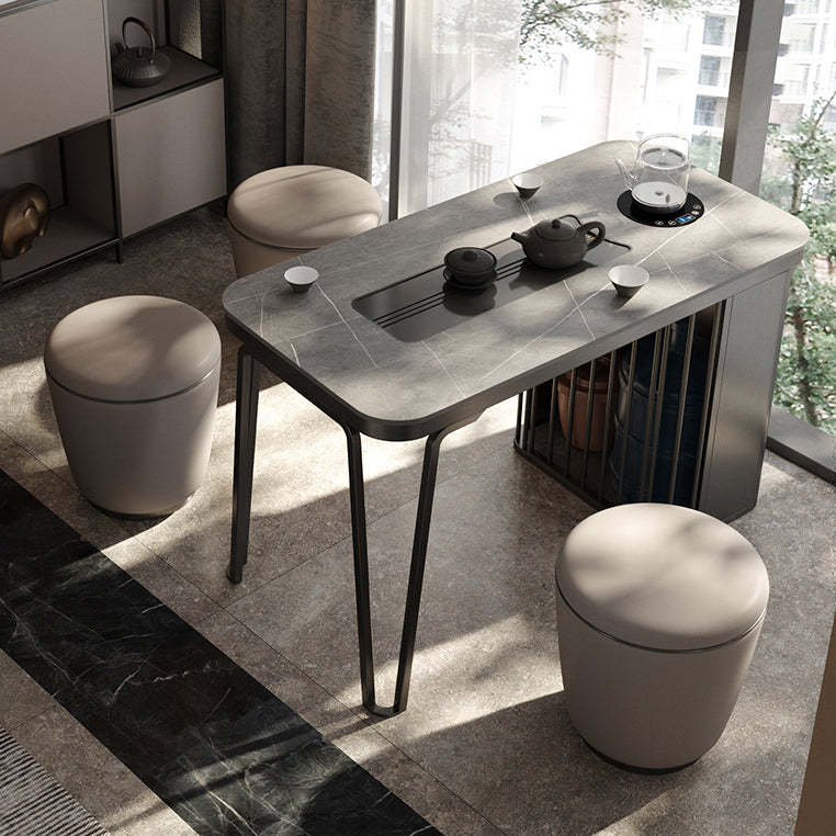 Modern Microfiber Leather Stainless Steel Round Vanity Stool