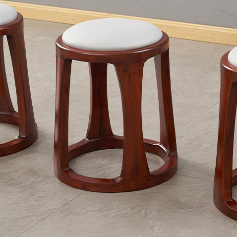 Chinese Tech Fabric Leather Wood Low Stool — Tech Fabric / Walnut