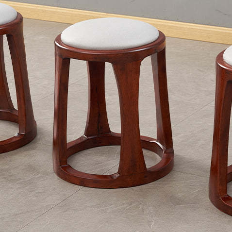 Chinese Tech Fabric Leather Wood Low Stool — Tech Fabric / Walnut