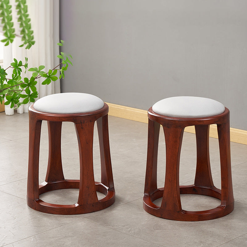 Chinese Tech Fabric Leather Wood Low Stool